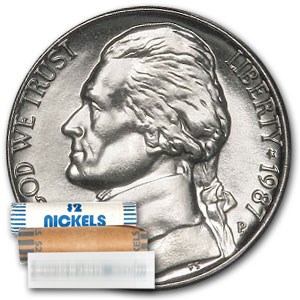 1987-P Jefferson Nickel 40-Coin Roll BU
