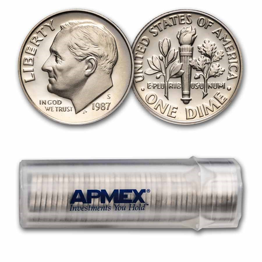 1987-S Roosevelt Dime 50-Coin Roll Proof