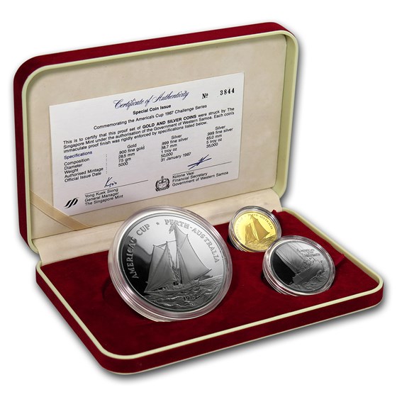1987 Samoa 3-Coin Gold/Silver America's Cup Proof Set 1987 Samoa 3-Coin Gold/Silver America's Cup Proof Set