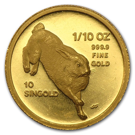 1987 Singapore 1/10 oz Proof Gold 10 Singold Rabbit 1987 Singapore 1/10 oz Proof Gold 10 Singold Rabbit