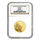 1987 Singapore 1/2 oz Gold 50 Singold Rabbit MS-69 NGC