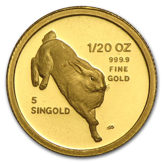 1987 Singapore 1/20 oz Proof Gold 5 Singold Rabbit 1987 Singapore 1/20 oz Proof Gold 5 Singold Rabbit