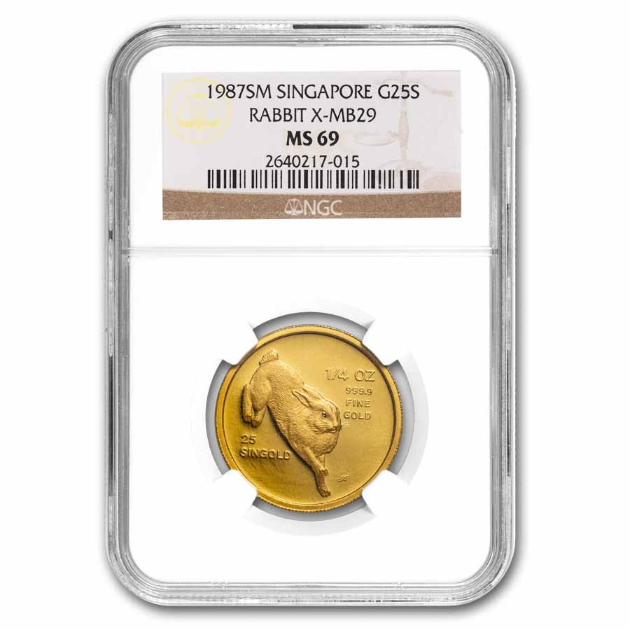 Gold tochi 1 へっど 1987 Singapore 1/4 oz Gold 25 Singold Rabbit MS-69 NGC | eBay