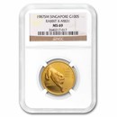 1987 Singapore 1 oz Gold 100 Singold Rabbit MS-69 NGC