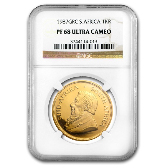 1987 South Africa 1 oz Gold Krugerrand PF-68 NGC (GRC) 1987 South Africa 1 oz Gold Krugerrand PF-68 NGC (GRC)