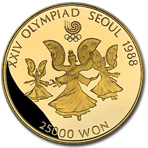 1987 South Korea Proof Gold 25,000 Won Fan Dancing