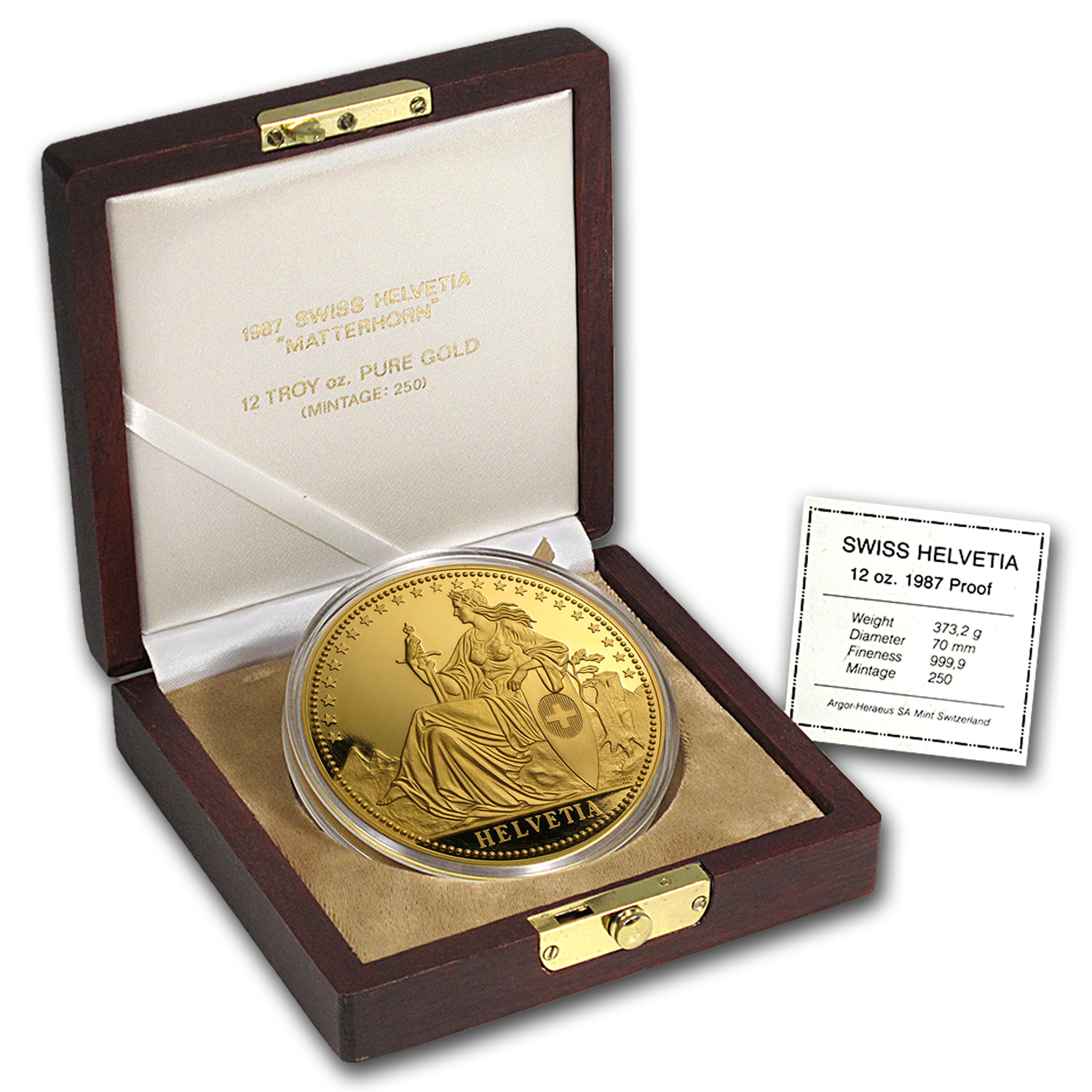 Buy 1987 Switzerland 12 Unzen Gold Proof Helvetia Box and COA | APMEX