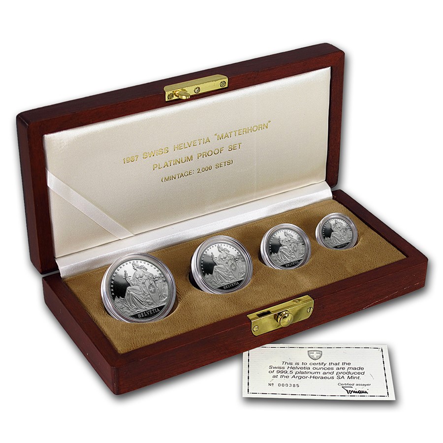 1987 Switzerland 4-Coin Proof Platinum Helveta "Matterhorn" Set