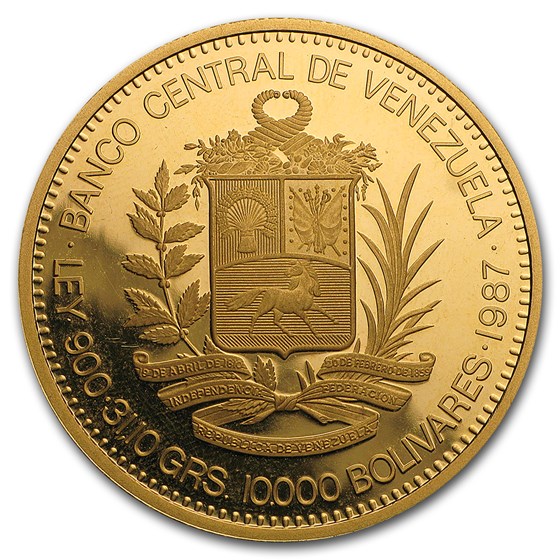 Buy 1987 Venezuela Proof Gold 10,000 Bolivares Simon Bolivar APMEX