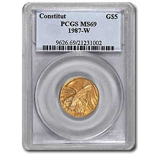 1987-W Gold $5 Commem Constitution MS-69 PCGS 1987-W Gold $5 Commem Constitution MS-69 PCGS