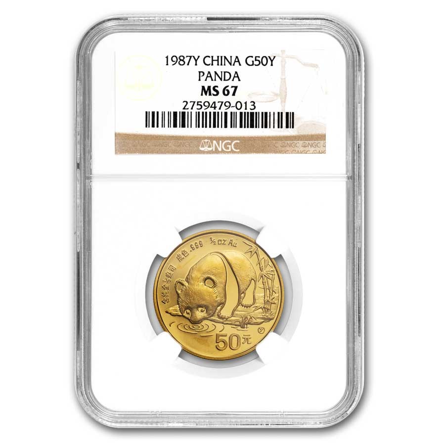 1987-Y China 1/2 oz Gold Panda MS-67 NGC