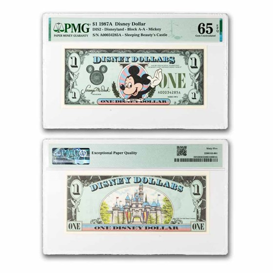 1987A $1.00 (AA) Waving Mickey CU-65 EPQ PMG (DIS#2)