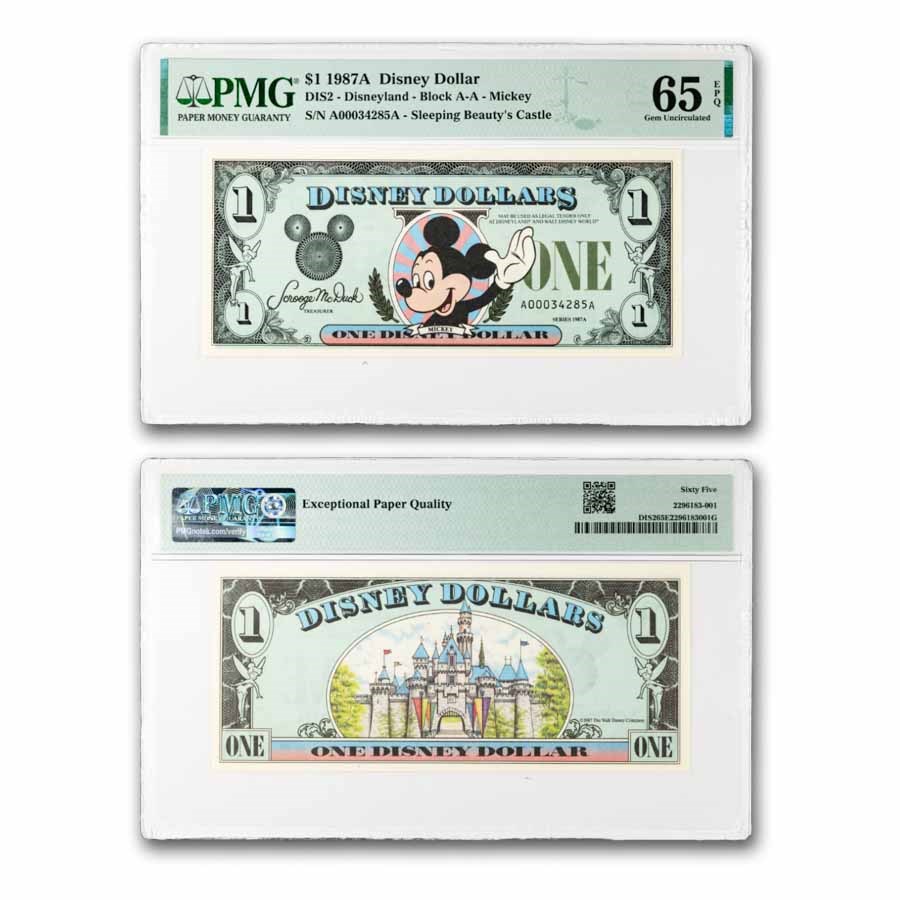 1987A $1.00 (AA) Waving Mickey CU-65 EPQ PMG (DIS#2)