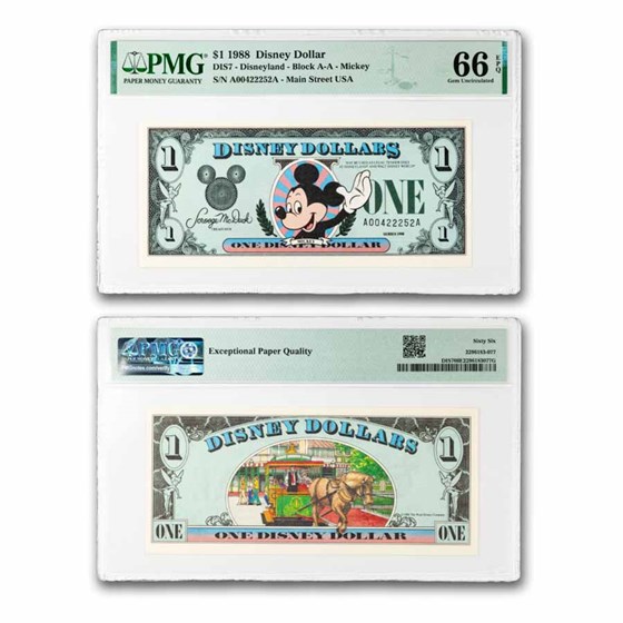 1988 $1.00 (AA) Waving Mickey (DIS#7) CU-66 EPQ PMG