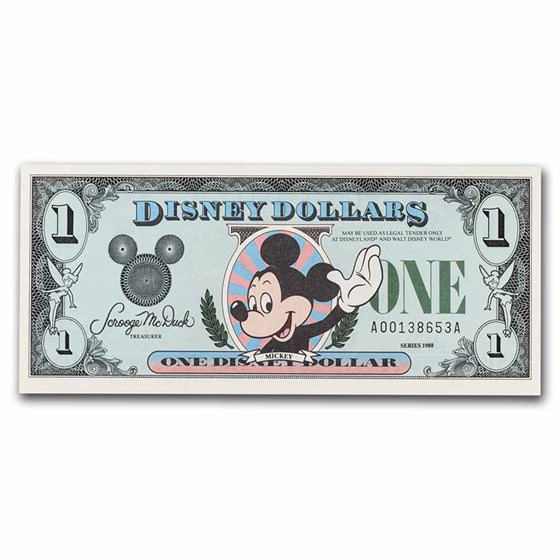 1988 $1.00 (AA) Waving Mickey (DIS#7) CU