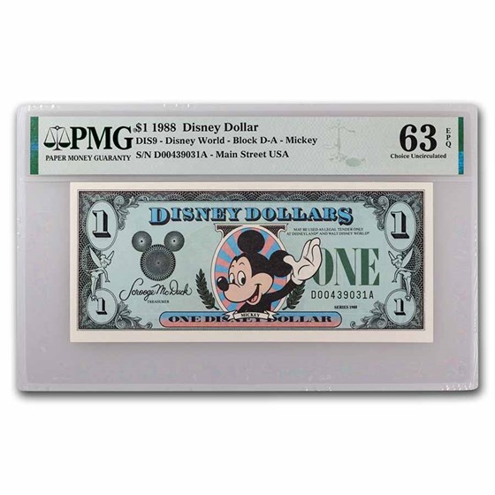 1988 $1.00 (DA) Waving Mickey CU-63 EPQ PMG (DIS#9) 1988 $1.00 (DA) Waving Mickey CU-63 EPQ PMG (DIS#9)