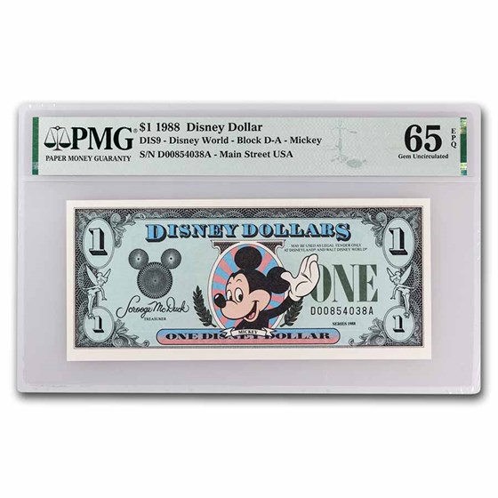 1988 $1.00 (DA) Waving Mickey CU-65 EPQ PMG (DIS#9) 1988 $1.00 (DA) Waving Mickey CU-65 EPQ PMG (DIS#9)