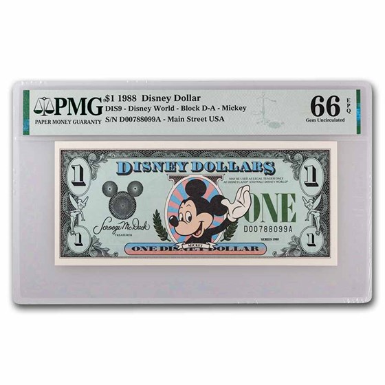 1988 $1.00 (DA) Waving Mickey CU-66 EPQ PMG (DIS#9) 1988 $1.00 (DA) Waving Mickey CU-66 EPQ PMG (DIS#9)