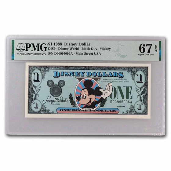 1988 $1.00 (DA) Waving Mickey CU-67 EPQ PMG (DIS#9) 1988 $1.00 (DA) Waving Mickey CU-67 EPQ PMG (DIS#9)