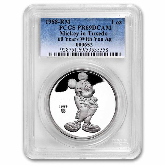 1988 1 oz Silver Disney's Mickey International Icon PR-69 PCGS