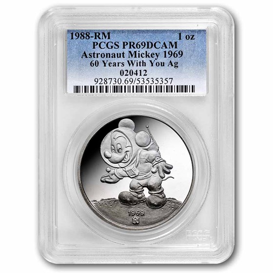 1988 1oz Silver Round 60 Yrs Mickey Mouse All Trades PR-69 PCGS