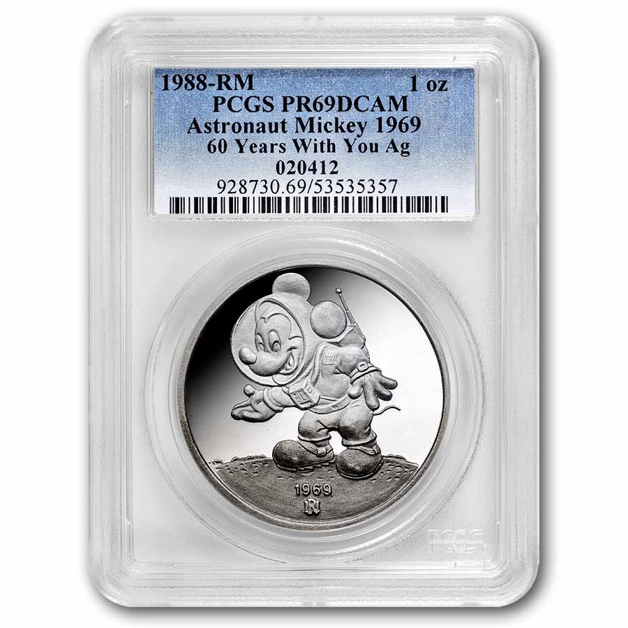 1988 1oz Silver Round 60 Yrs Mickey Mouse All Trades PR-69 PCGS
