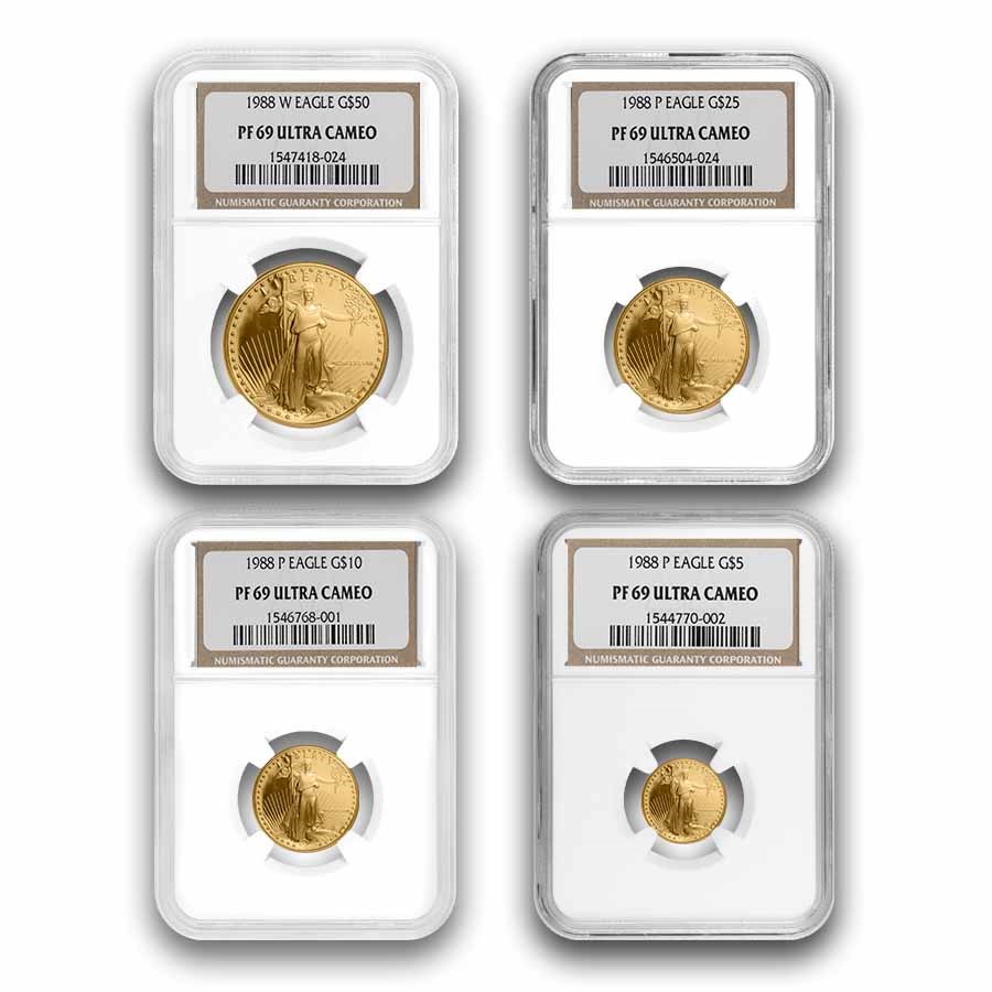 1988 4-Coin Proof American Gold Eagle Set PF-69 UCAM NGC