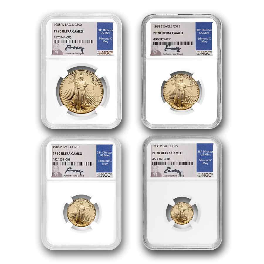 1988 4-Coin Proof American Gold Eagle Set PF-70 NGC (Moy)