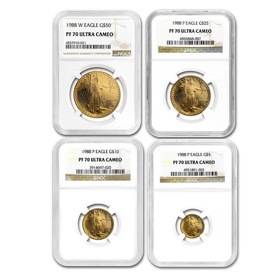 1988 4-Coin Proof American Gold Eagle Set PF-70 UCAM NGC