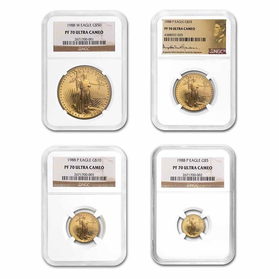 1988 4-Coin Proof American Gold Eagle Set PF-70 UCAM NGC 1988 4-Coin Proof American Gold Eagle Set PF-70 UCAM NGC