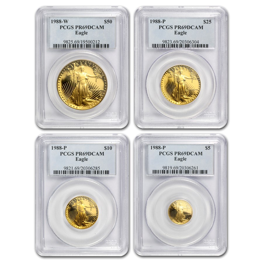 1988 4-Coin Proof American Gold Eagle Set PR-69 PCGS