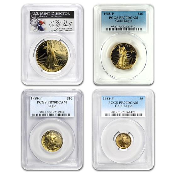 1988 4-Coin Proof American Gold Eagle Set PR-70 PCGS 1988 4-Coin Proof American Gold Eagle Set PR-70 PCGS