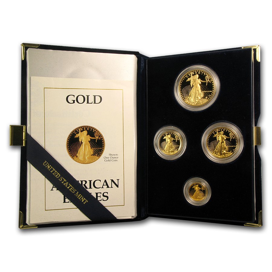 1988 4-Coin Proof American Gold Eagle Set (w/Box & COA)