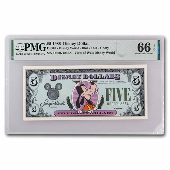 1988 $5.00 (DA) Closed-Eyed Goofy (DIS#10) CU-66 EPQ PMG