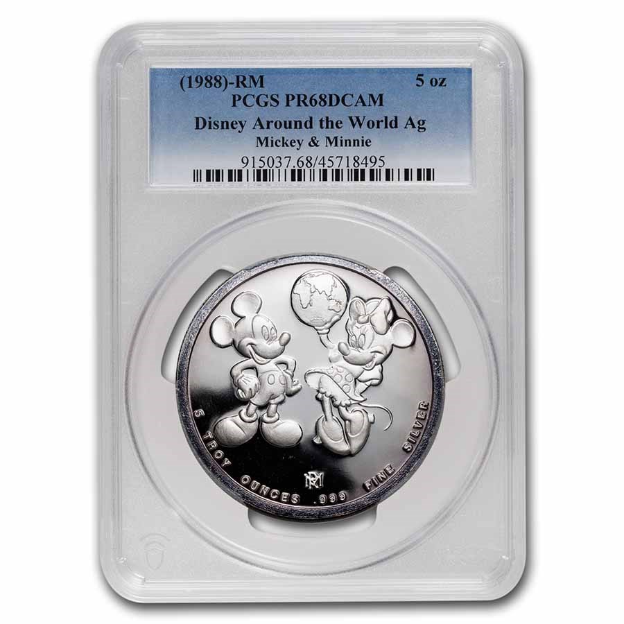 1988 5 oz Silver - Mickey and Minnie Around the World PR-68 PCGS