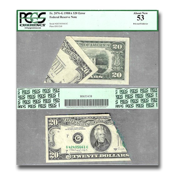 1988-A (G-Chicago) $20 FRN AU-53 PCGS (Fr#2076G) Printed Fold 1988-A (G-Chicago) $20 FRN AU-53 PCGS (Fr#2076G) Printed Fold