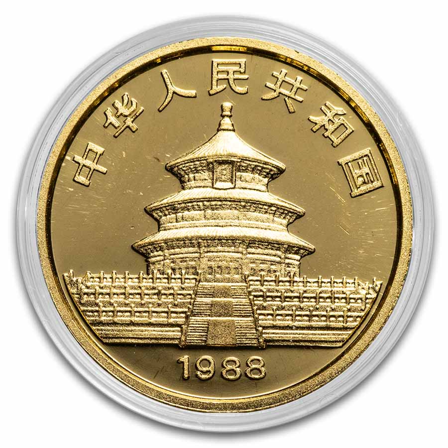 1988 China 1/10 oz Proof Gold Panda (In Capsule)