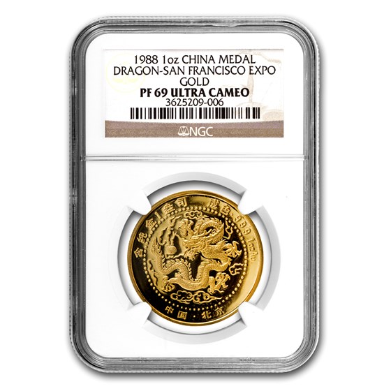 1988 China 1 oz Gold Dragon Medal PF-69 NGC (San Fran Expo) 1988 China 1 oz Gold Dragon Medal PF-69 NGC (San Fran Expo)