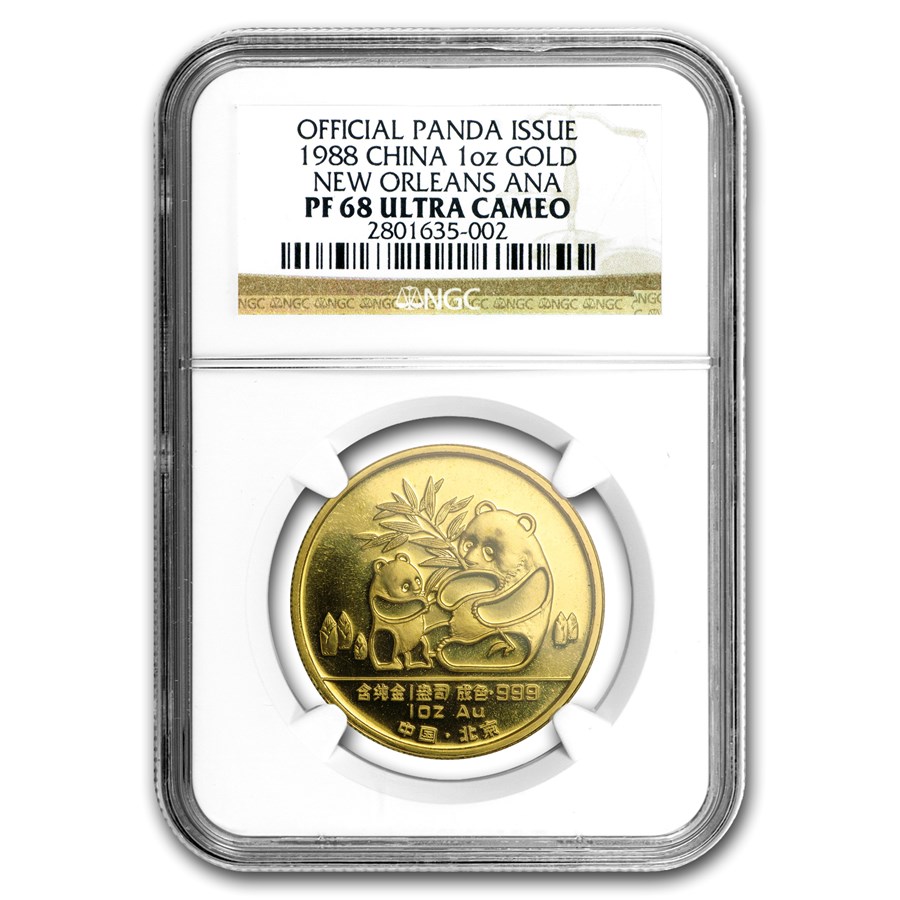 1988 China 1 oz Gold Panda PF-68 NGC (New Orleans)