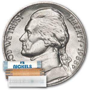 1988-D Jefferson Nickel 40-Coin Roll BU 1988-D Jefferson Nickel 40-Coin Roll BU