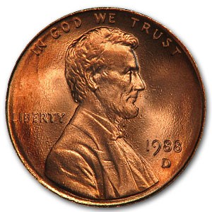 1988-D Lincoln Cent BU (Red)
