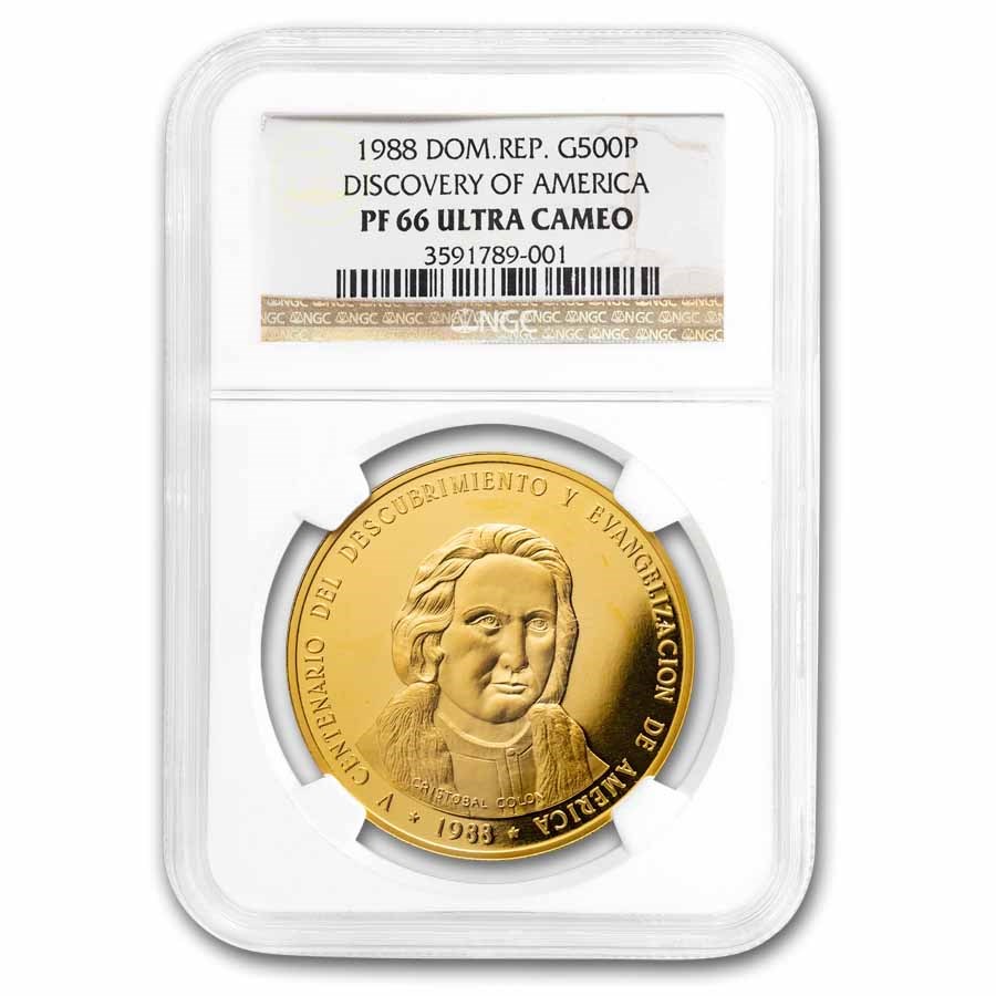 1988 Dominican Rep Gold 500 Pesos 500th Ann Columbus PF-66 NGC