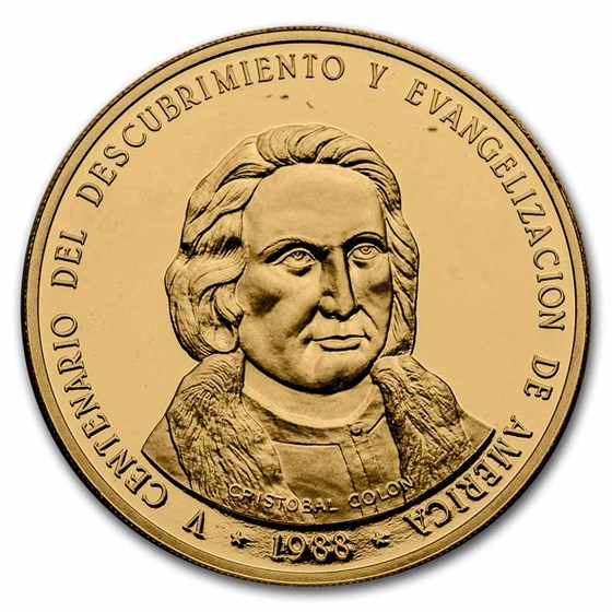 1988 Dominican Rep Gold 500 Pesos 500th Ann Columbus Proof 1988 Dominican Rep Gold 500 Pesos 500th Ann Columbus Proof