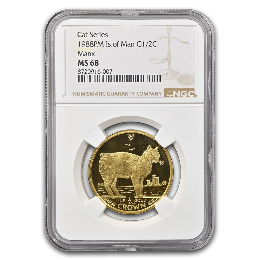 1988 Isle of Man 1/2 oz Gold Manx Cat MS-68 NGC