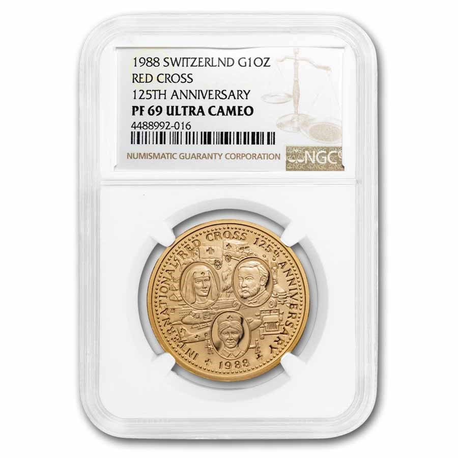 1988 Isle of Man 1 oz Gold 125th Ann. of the Red Cross PF-69 NGC