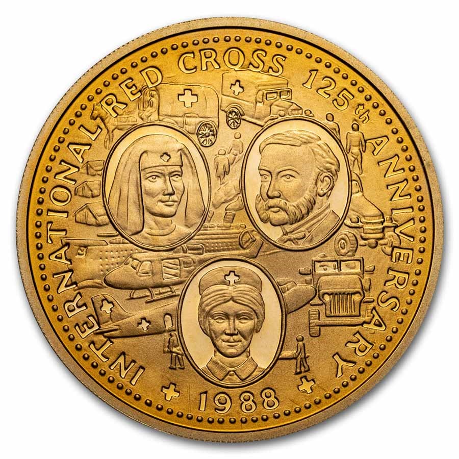 1988 Isle of Man 1 oz Gold Medal 125th Ann of the Red Cross Proof