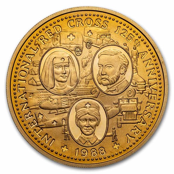 1988 Isle of Man 1 oz Gold Medal 125th Ann of the Red Cross Proof 1988 Isle of Man 1 oz Gold Medal 125th Ann of the Red Cross Proof