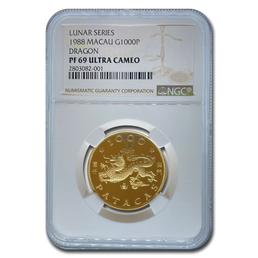 1988 Macau Gold Year of the Dragon 1000 Patacas PF-69 UCAM NGC
