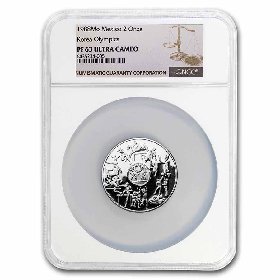1988 Mo Mexico Silver 2 Onza Korea Olympics PF-63 NGC UCAM