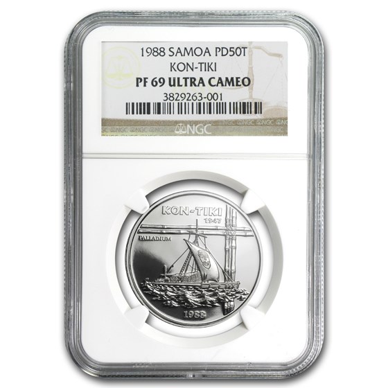 1988 Samoa 1 oz Palladium 50 Tala Kon-Tiki PF-69 NGC 1988 Samoa 1 oz Palladium 50 Tala Kon-Tiki PF-69 NGC